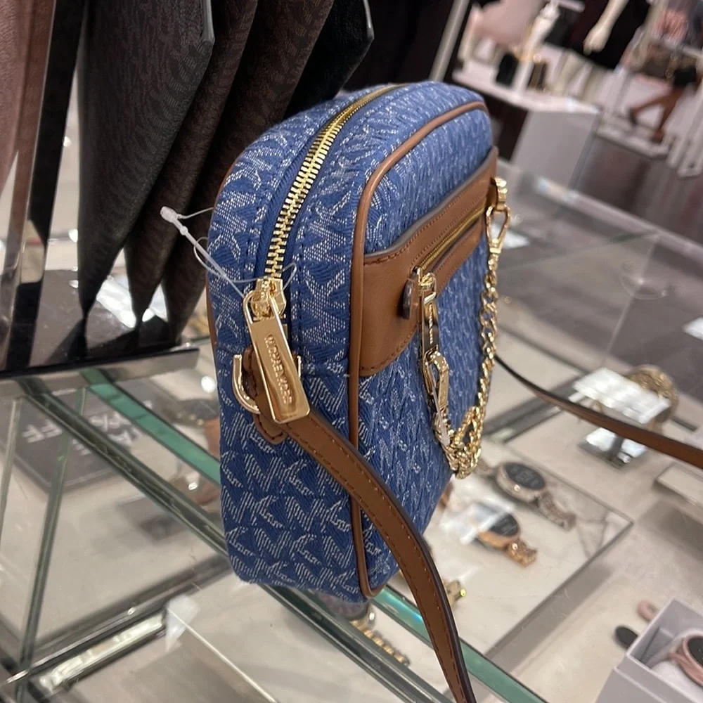Michael Kors Jet Set Item Large East West Zip Chain Crossbody XBody Denim Multi